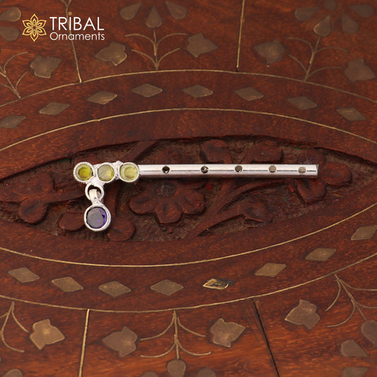 925 sterling silver stone design bansuri laddu Gopala flute, Krishna flute su1407