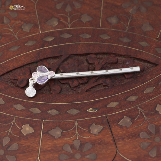 925 sterling silver stone design bansuri laddu Gopala flute, Krishna flute su1412