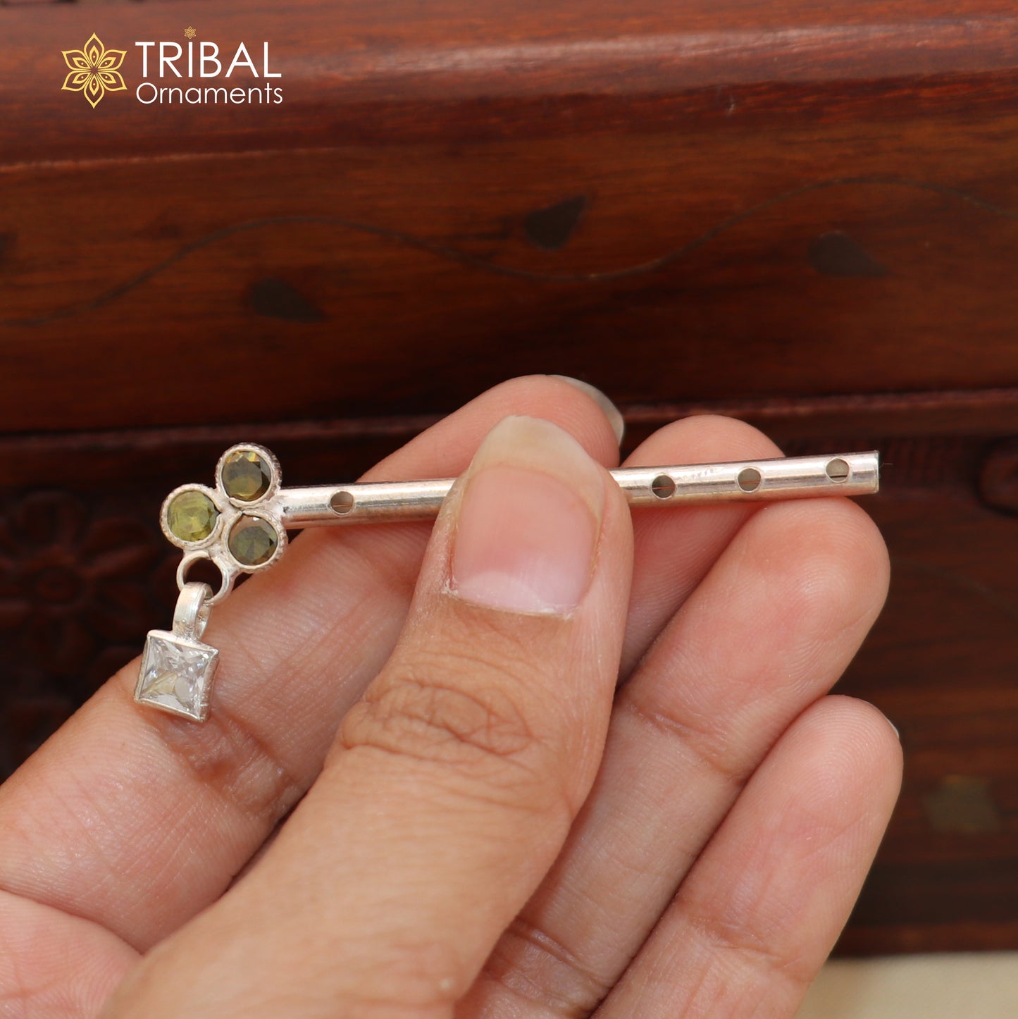 925 sterling silver stone design bansuri laddu Gopala flute, Krishna flute su1415