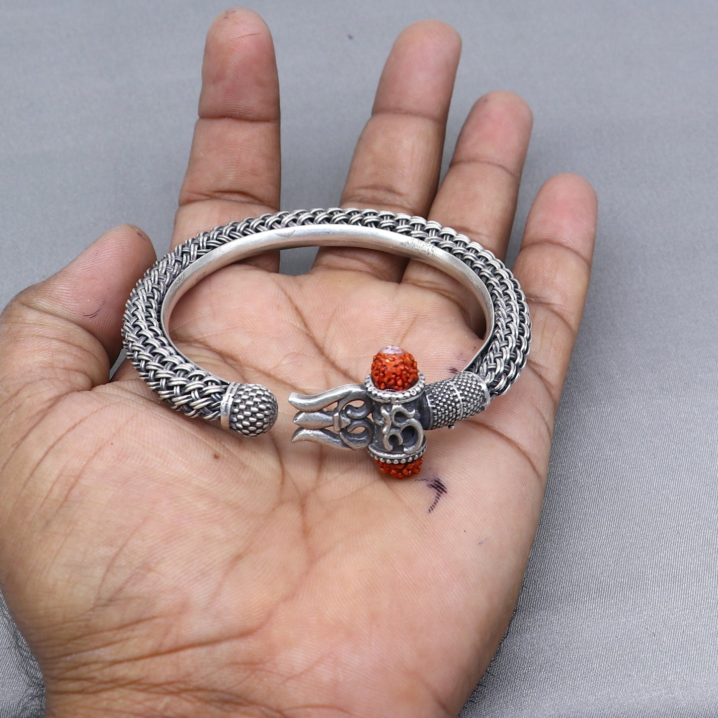 Lord Shiva trident / trishul design 925 sterling silver handmade bangle bracelet kada nsk850 - TRIBAL ORNAMENTS