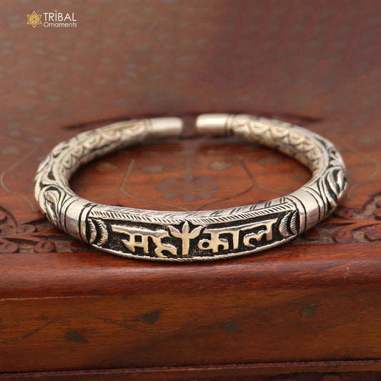 925 Sterling silver chitai work "MAHAKAL"shiva mantra bracelet kada unisex tribal ethnic jewelry nsk971