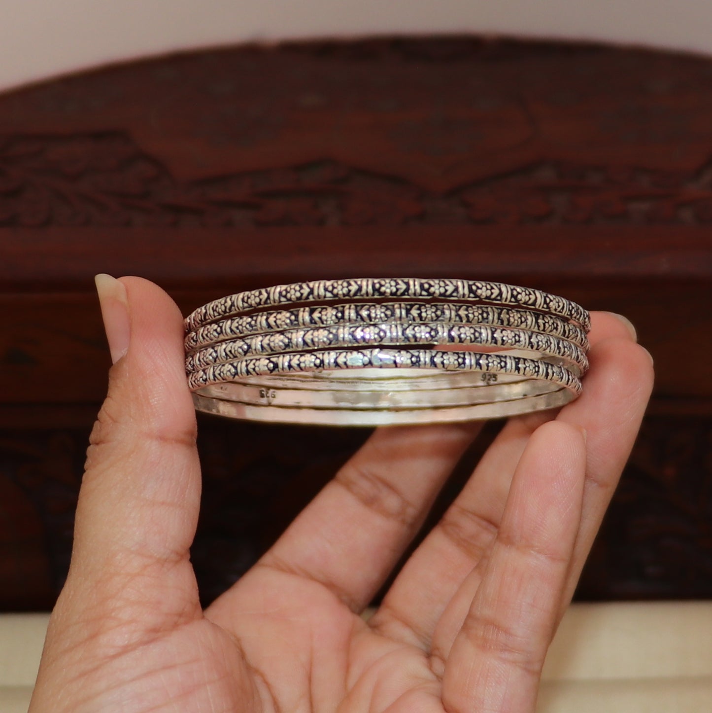 925 Sterling silver vintage design bangle kada tribal oxidized jewelry ba460