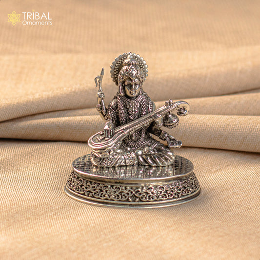 925 Sterling silver handmade customized Hindu idol Saraswati  sharda maa statue, puja article figurine,Diwali puja gift Articles art219