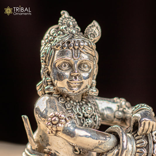925 Sterling silver customized Idol Krishna Bal Gopal statue figurine, laddu gopal sculpture home temple utensil, silver article su208