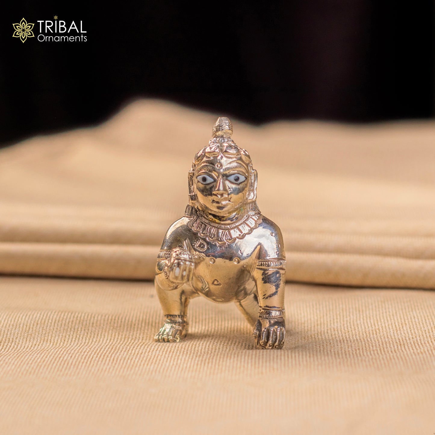 925 sterling Solid silver handmade idol divine Krishna, Laddu Gopalan, crawling Krishna small statue figurine home temple puja art649