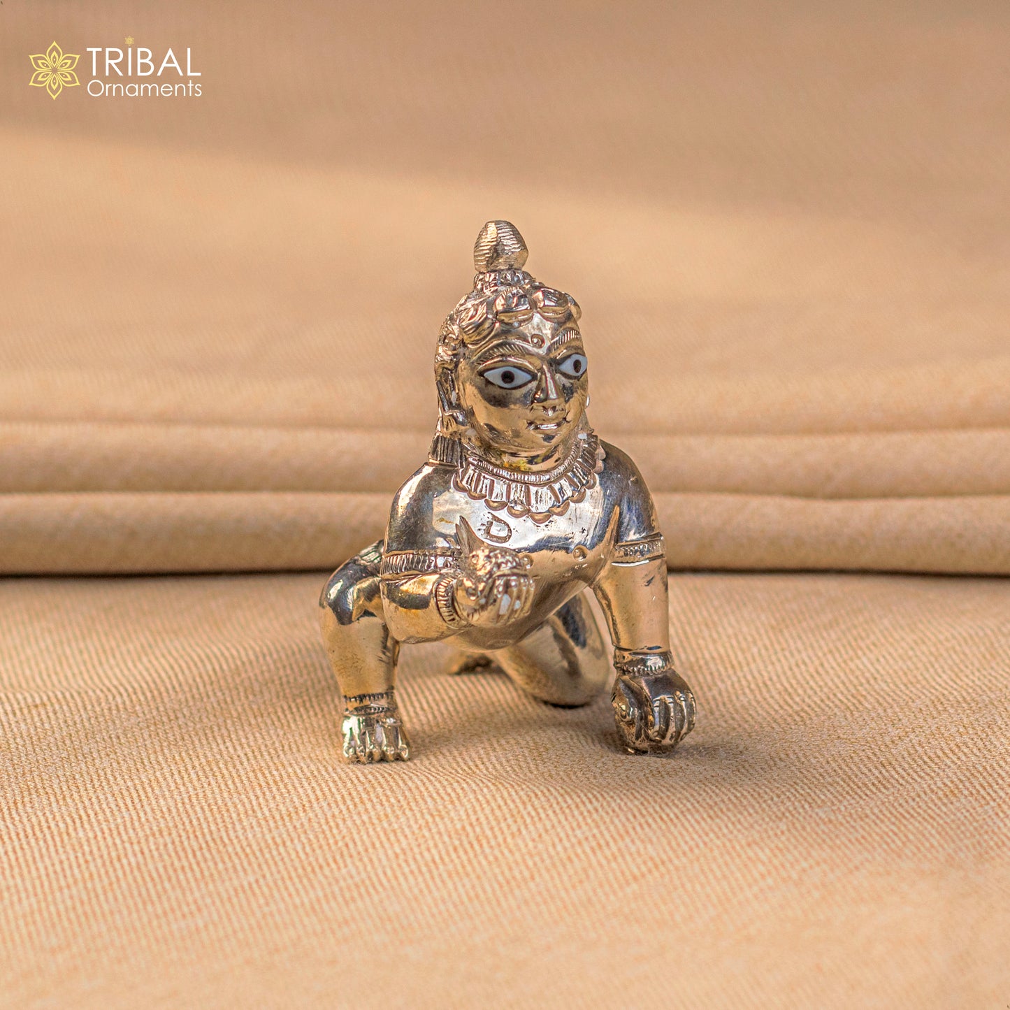 925 sterling Solid silver handmade idol divine Krishna, Laddu Gopalan, crawling Krishna small statue figurine home temple puja art649