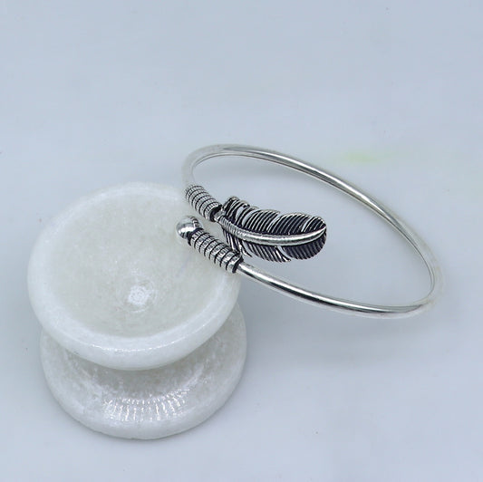 925 sterling silver handmade stylish leaf design kada bangle bracelet tribal jewelry nsk860 - TRIBAL ORNAMENTS
