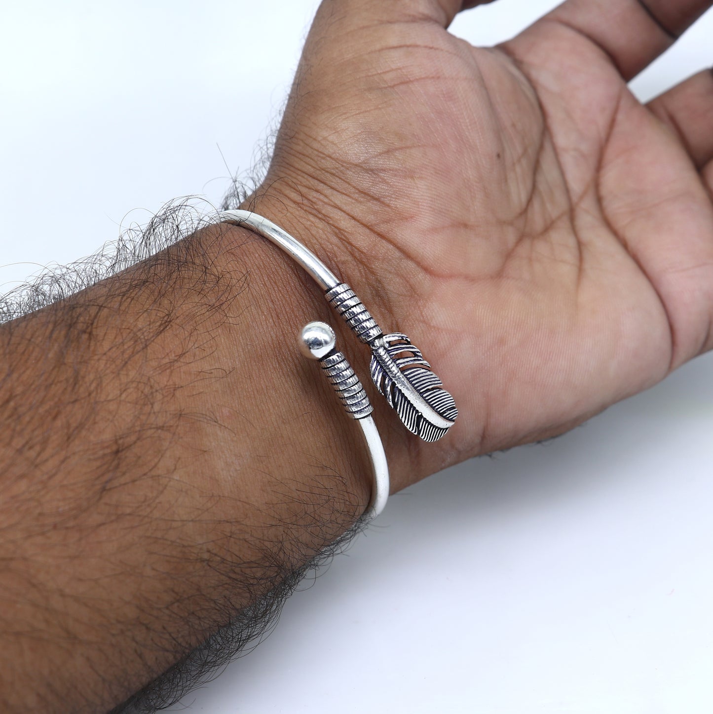 925 sterling silver handmade stylish leaf design kada bangle bracelet tribal jewelry nsk860 - TRIBAL ORNAMENTS