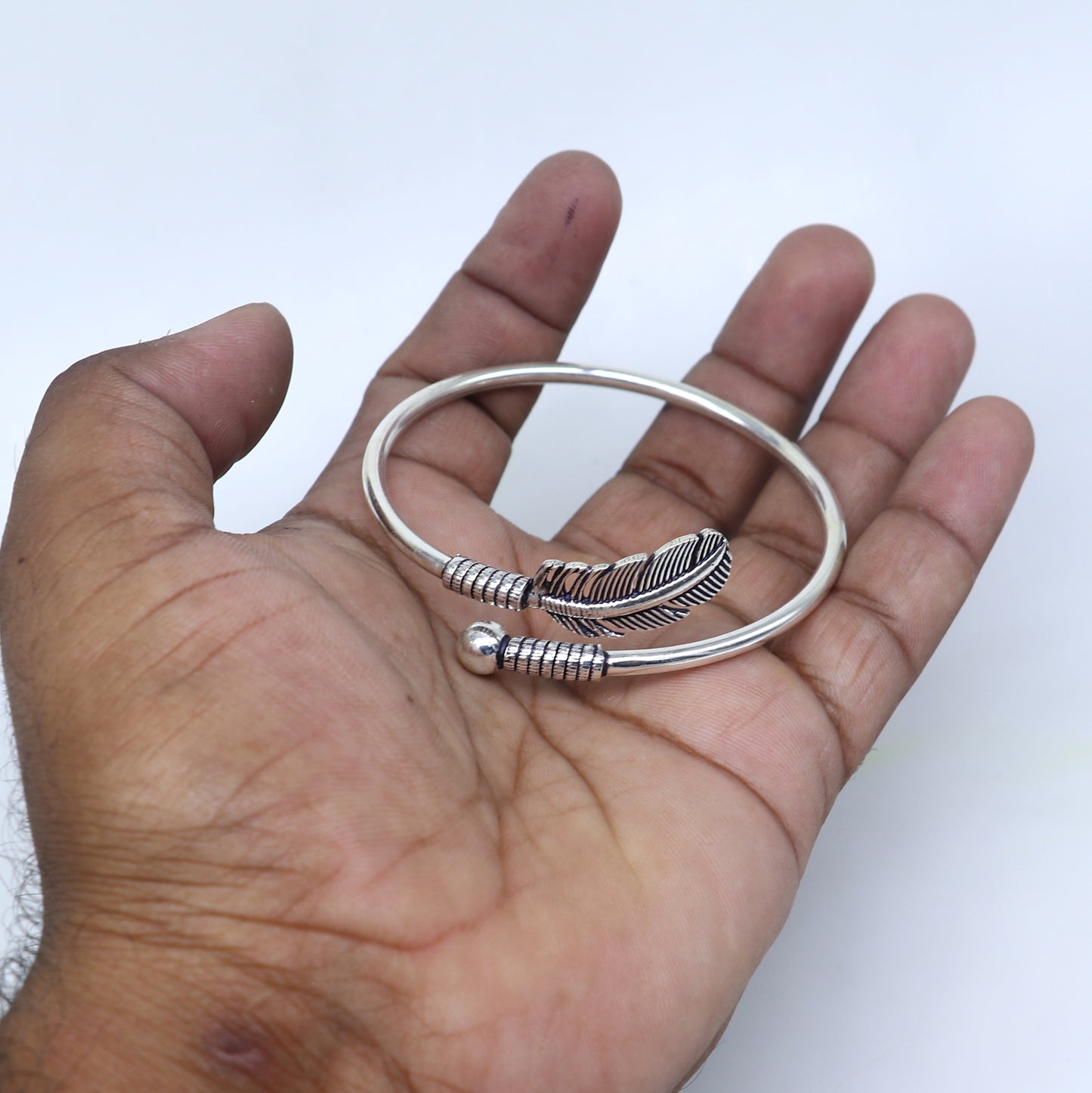 925 sterling silver handmade stylish leaf design kada bangle bracelet tribal jewelry nsk860 - TRIBAL ORNAMENTS