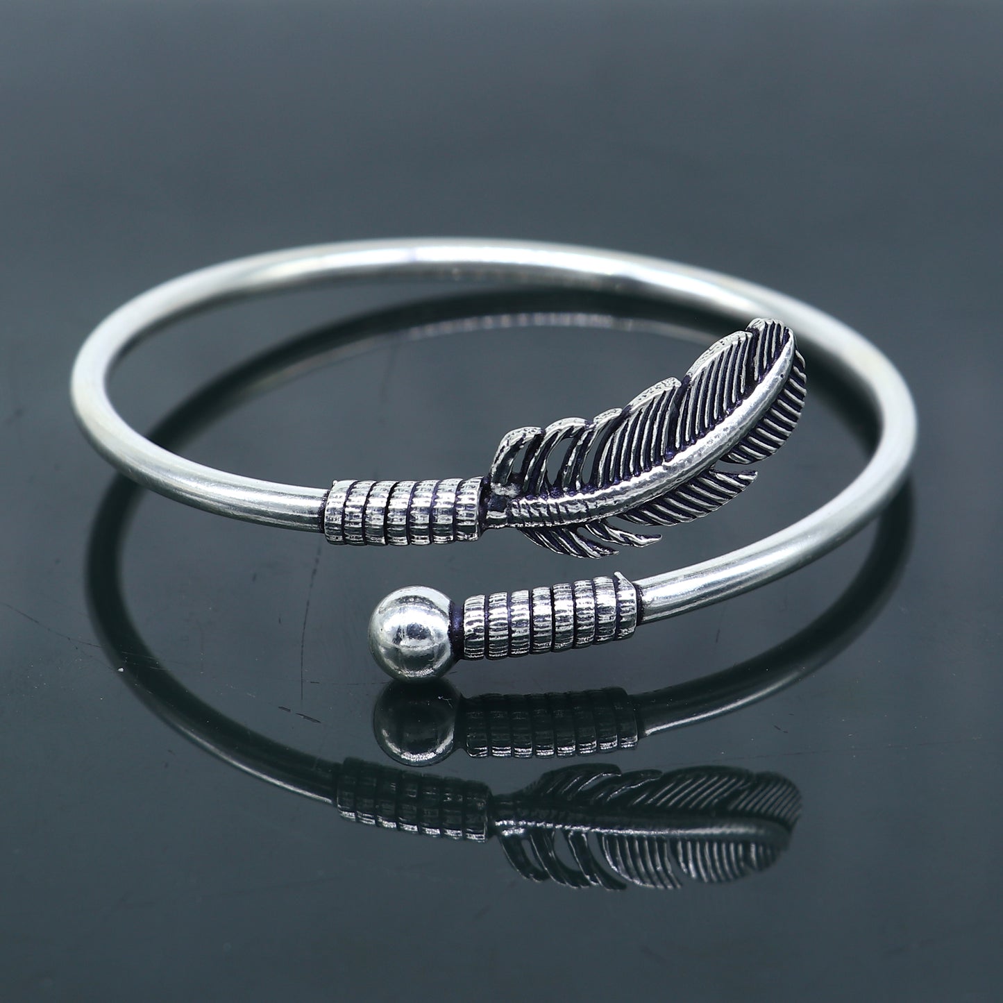 925 sterling silver handmade stylish leaf design kada bangle bracelet tribal jewelry nsk860 - TRIBAL ORNAMENTS