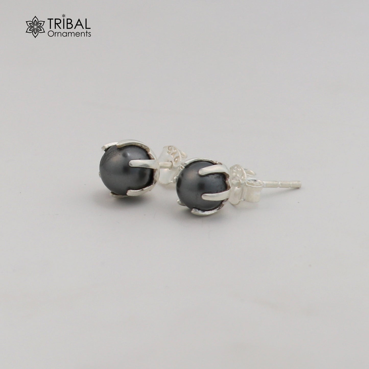 Round 925 sterling silver fabulous black pearl stone stud earrings best unisex daily use jewelry er304