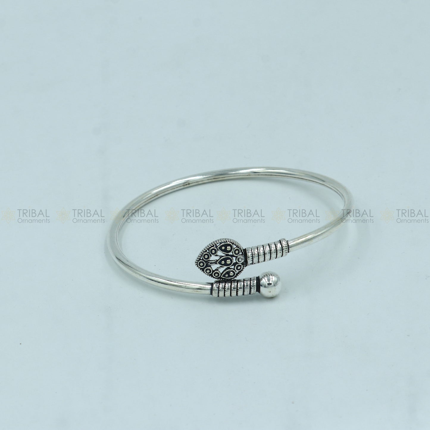 925 sterling silver handmade peacock feather design stylish kada bangle bracelet tribal jewelry nsk864 - TRIBAL ORNAMENTS