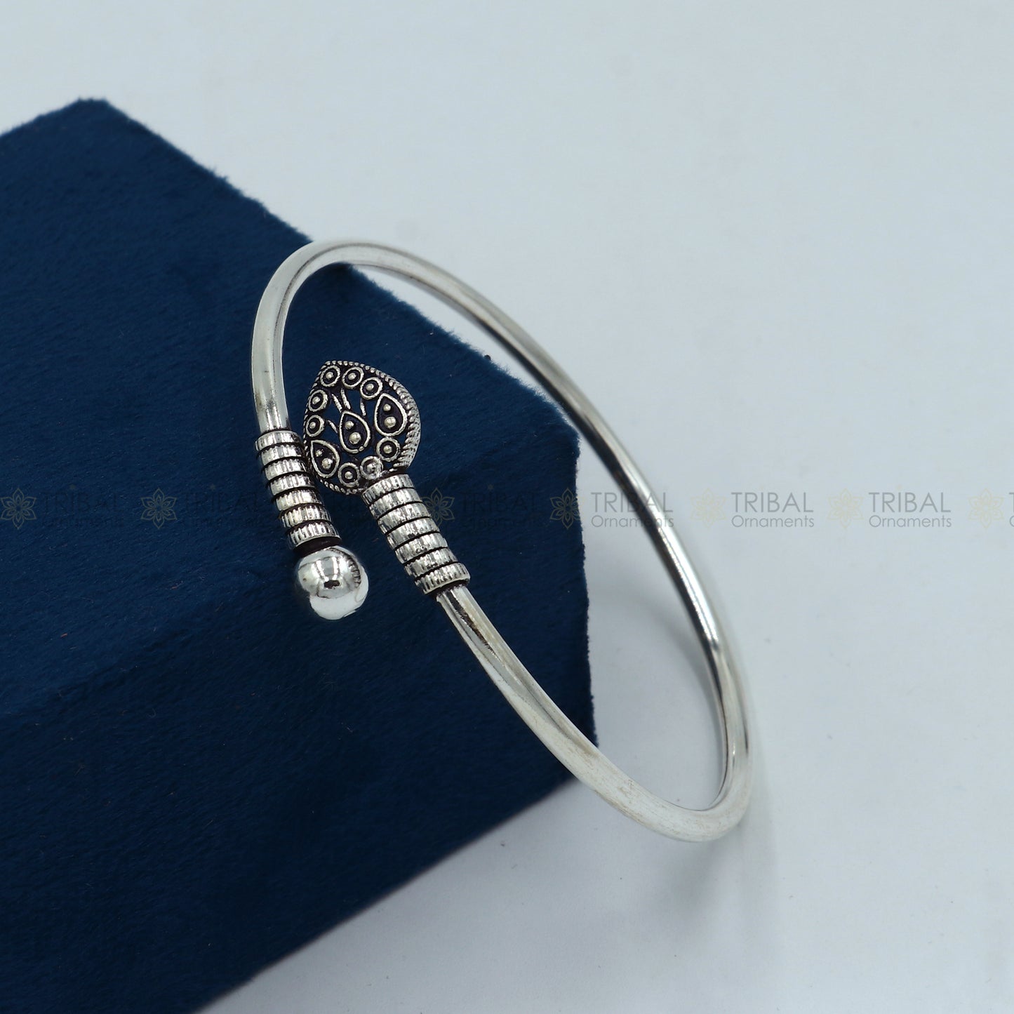 925 sterling silver handmade peacock feather design stylish kada bangle bracelet tribal jewelry nsk864 - TRIBAL ORNAMENTS