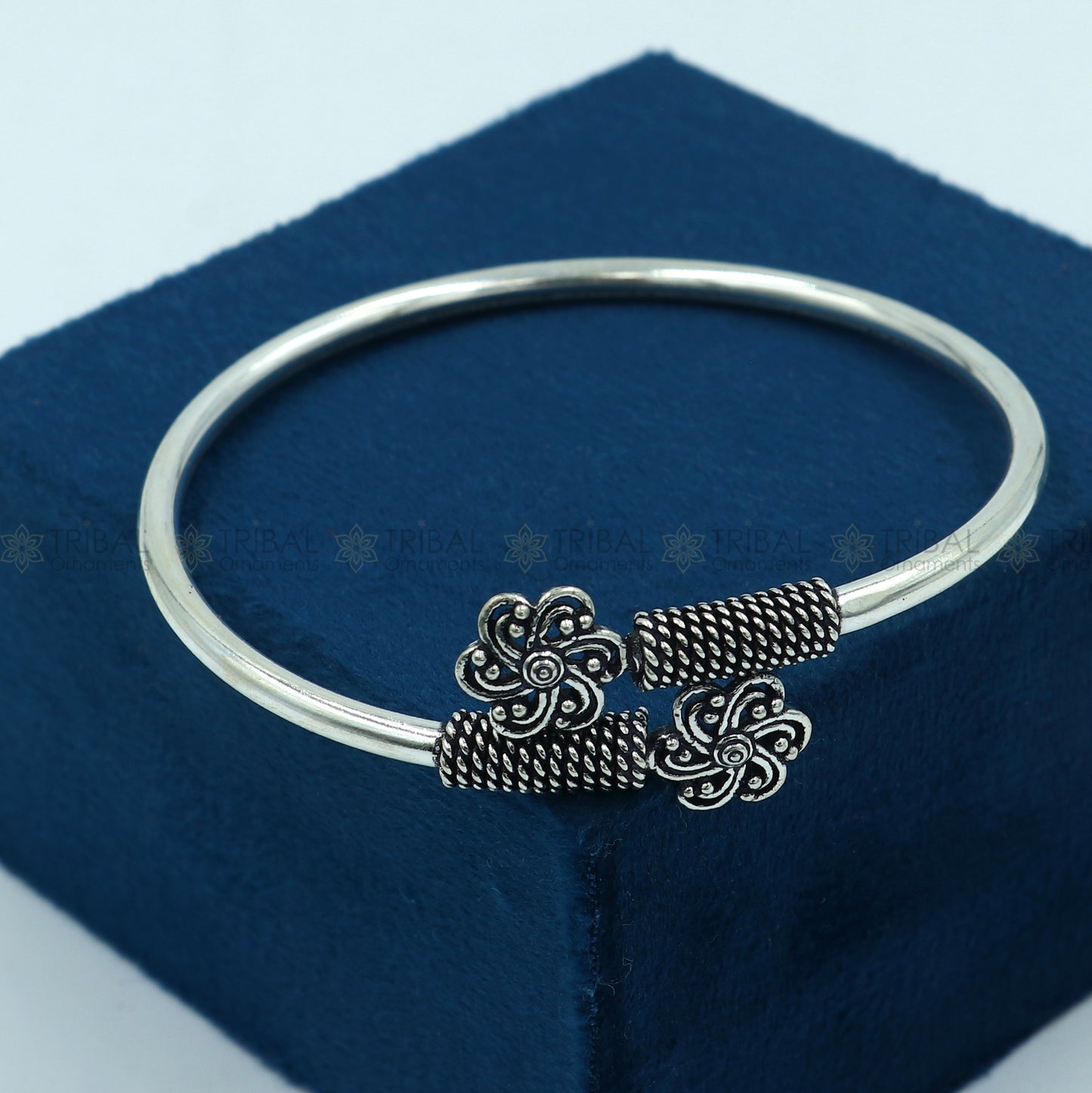 925 sterling silver handmade flower design stylish kada bangle bracelet tribal jewelry nsk865 - TRIBAL ORNAMENTS