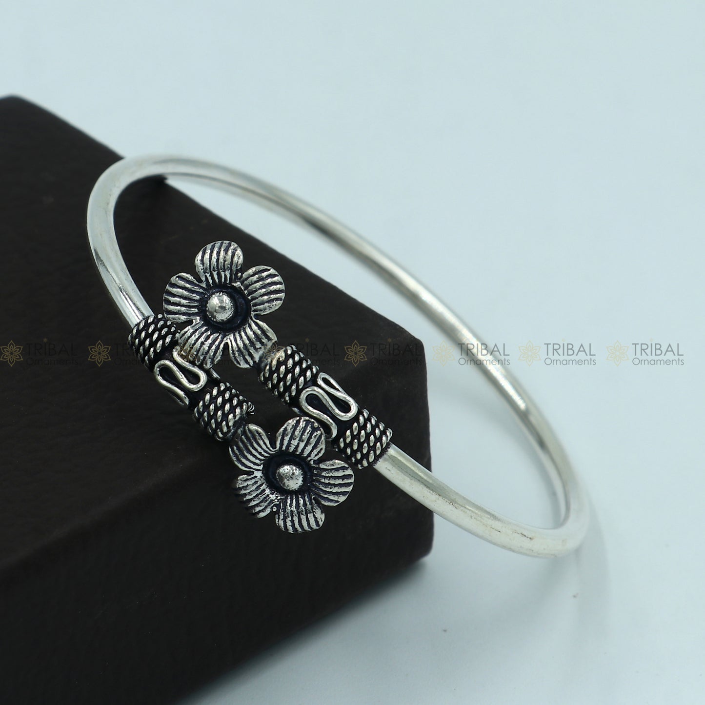 925 sterling silver handmade double flower design stylish kada bangle bracelet tribal jewelry nsk867 - TRIBAL ORNAMENTS
