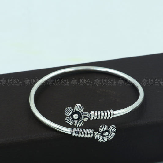 925 sterling silver handmade flower design stylish kada bangle bracelet tribal jewelry nsk868 - TRIBAL ORNAMENTS