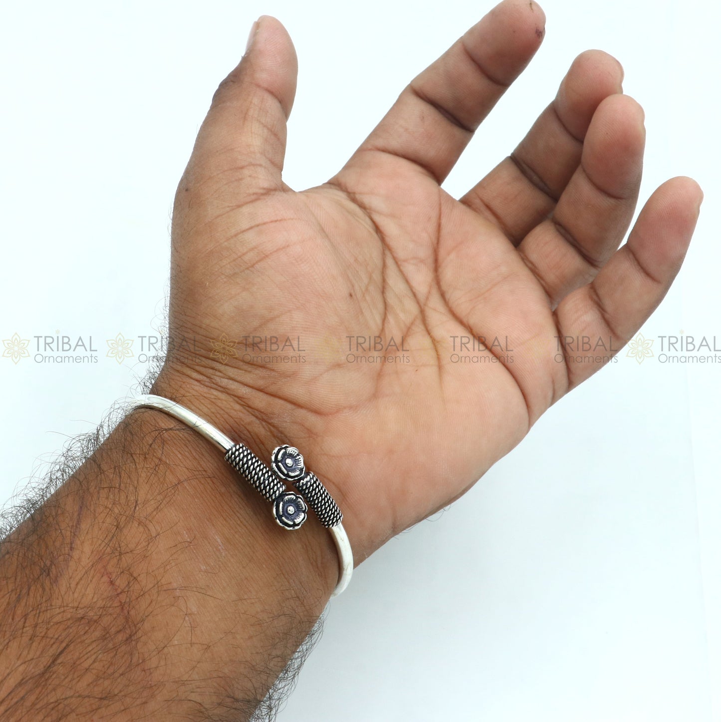 925 sterling silver handmade flower design stylish kada bangle bracelet tribal jewelry nsk872925 sterling silver handmade flower design stylish kada bangle bracelet tribal jewelry nsk872 - TRIBAL ORNAMENTS