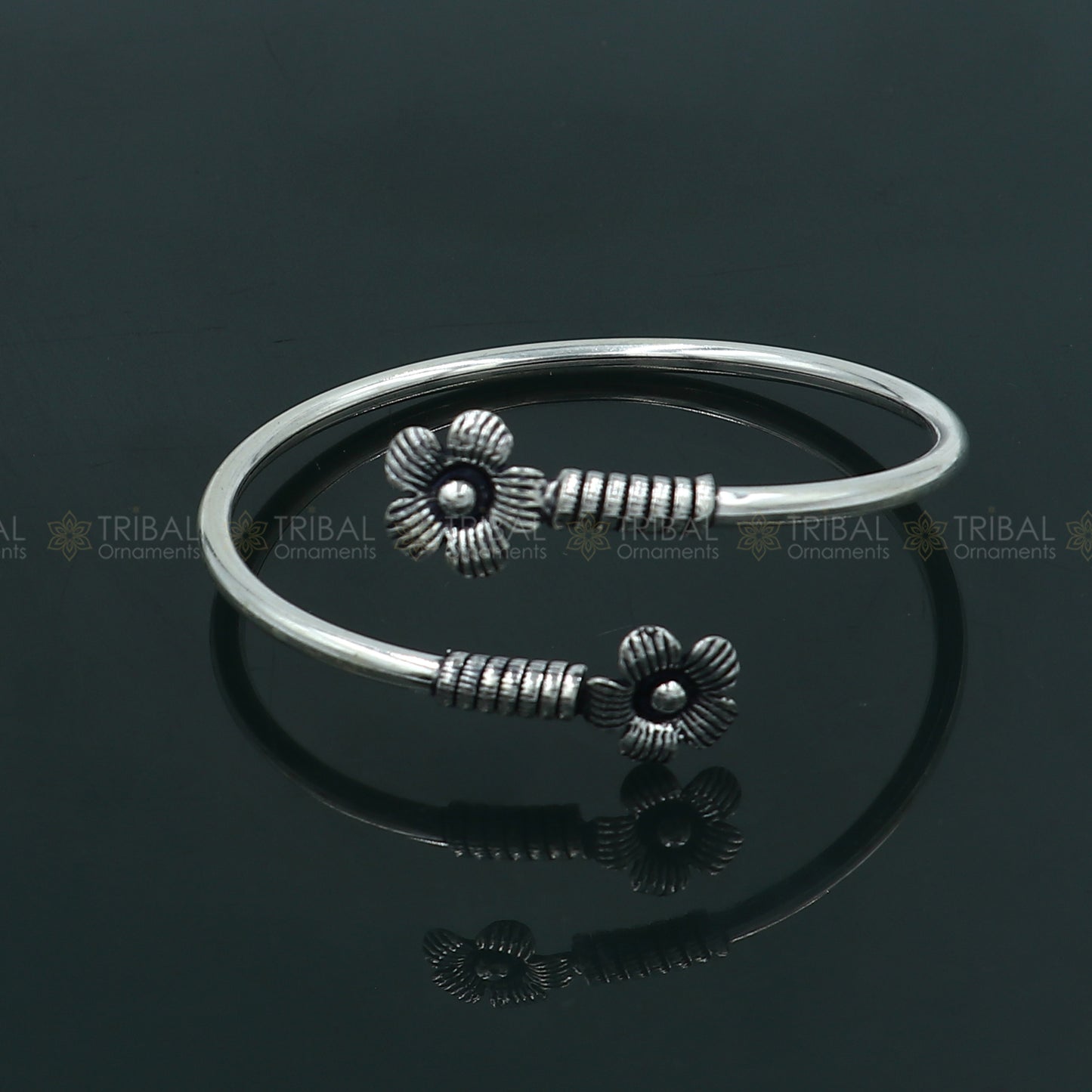 925 sterling silver handmade flower design stylish kada bangle bracelet tribal jewelry nsk868 - TRIBAL ORNAMENTS