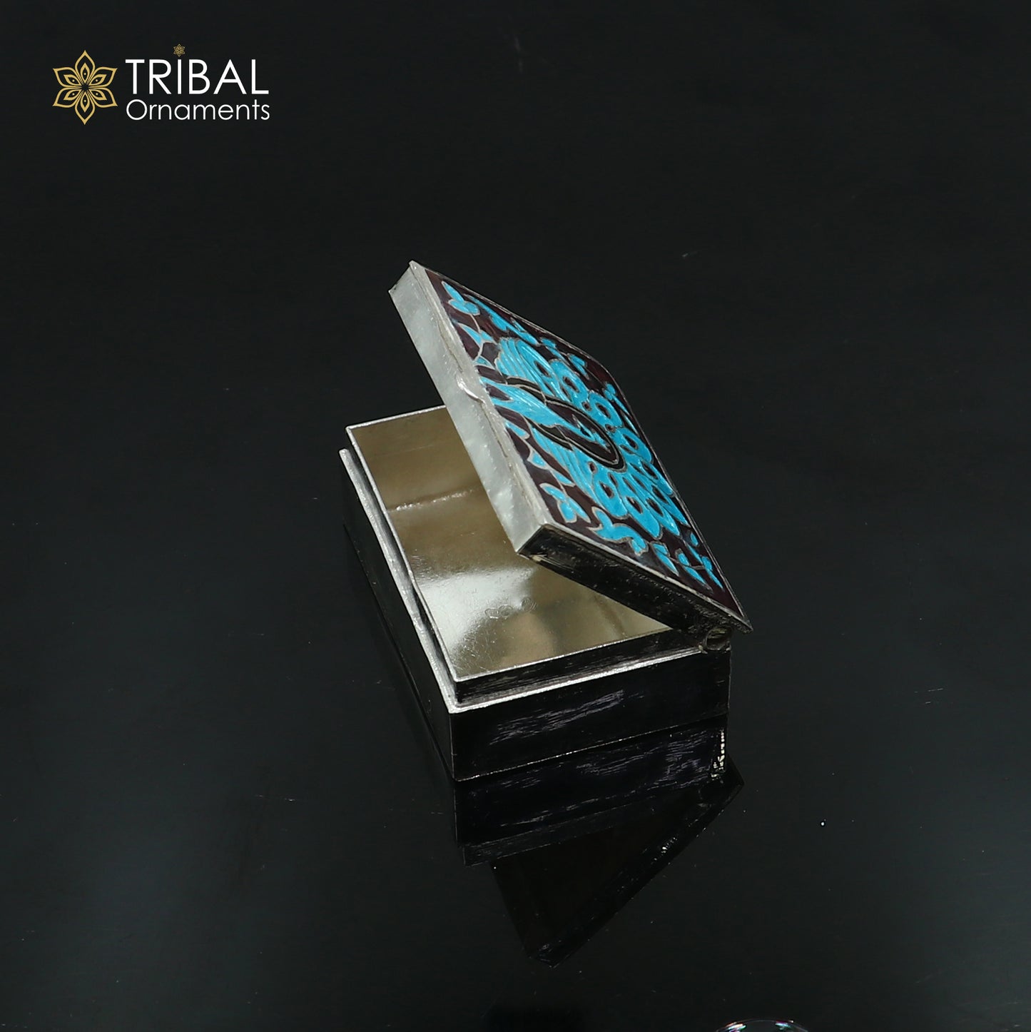 925 sterling silver minakari peacock design trinket ,casket, container, Sindoor box brides jewelry stb871