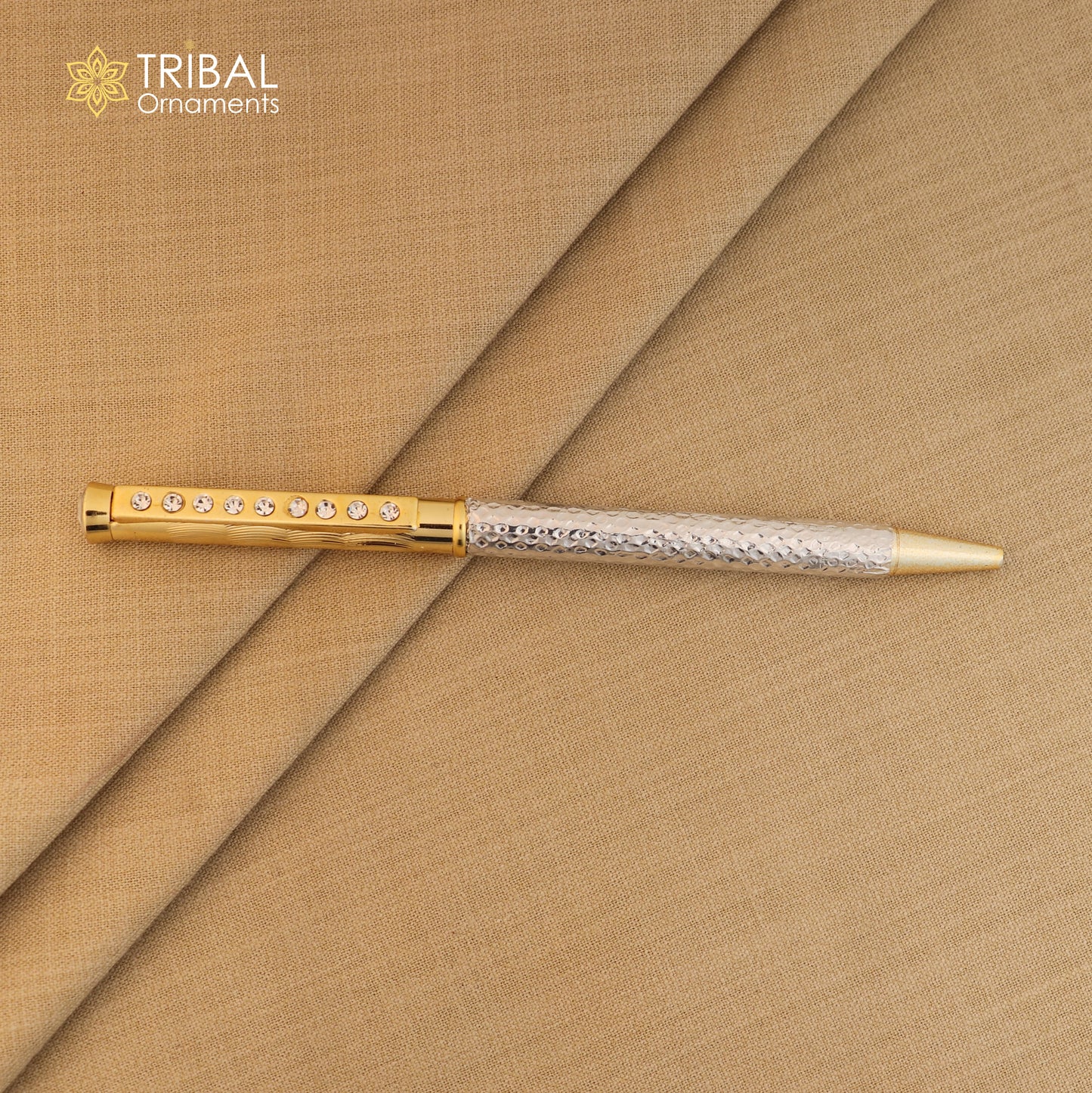 925 Sterling silver stylish stone design writing ball pen, best silver gifting article from india art842