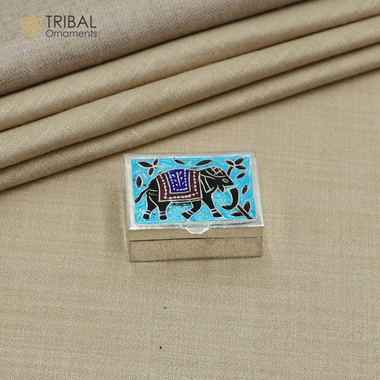 925 sterling silver meenakari elephant design trinket,casket, Sindoor box brides jewelry stb876