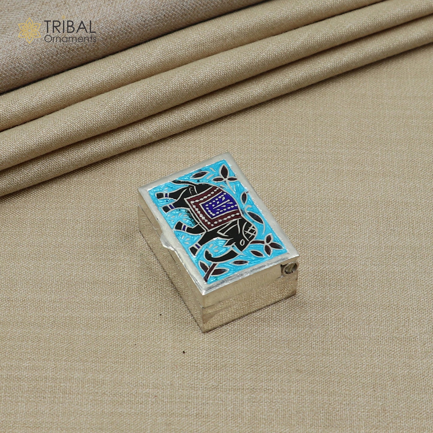 925 sterling silver meenakari elephant design trinket,casket, Sindoor box brides jewelry stb876