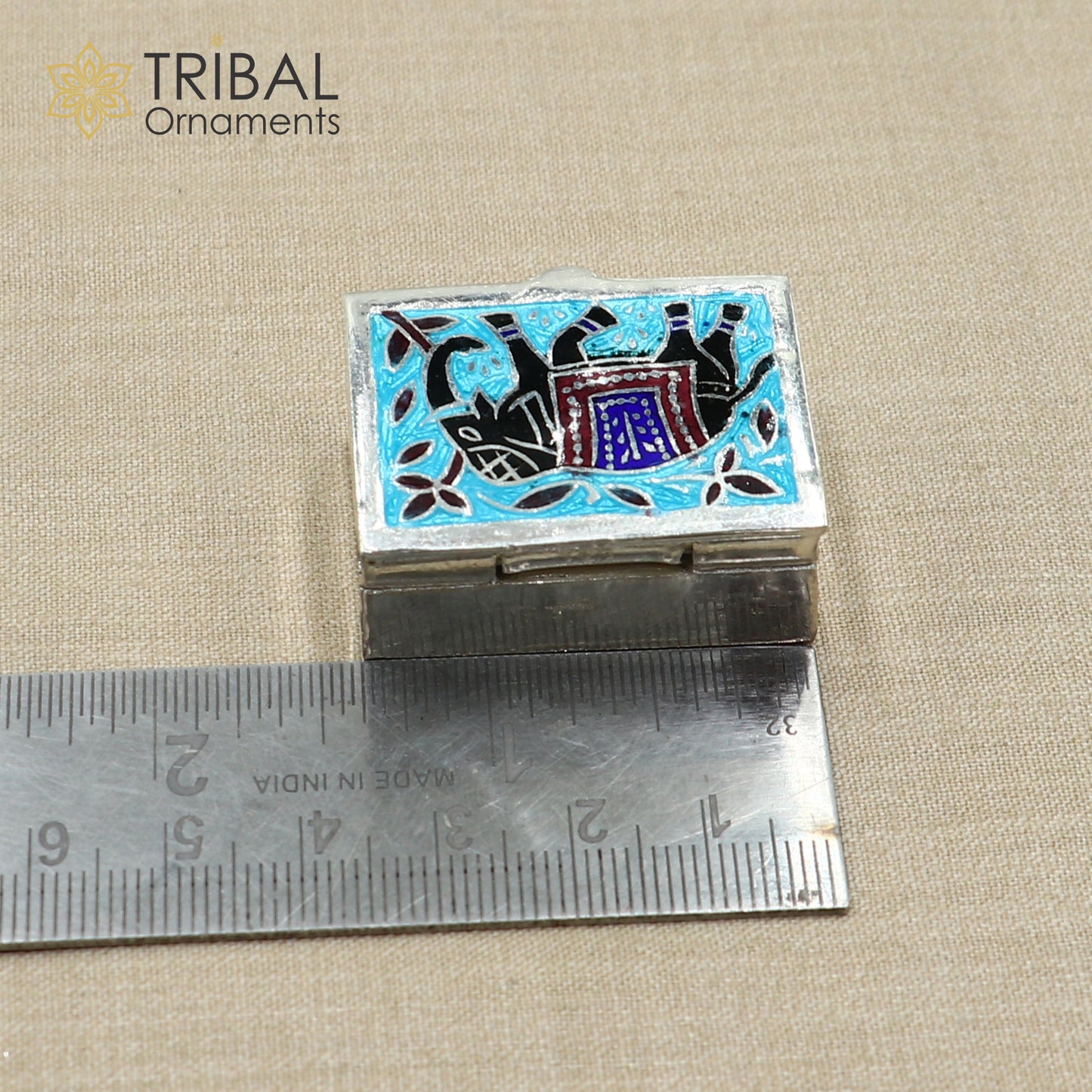 925 sterling silver meenakari elephant design trinket,casket, Sindoor box brides jewelry stb876