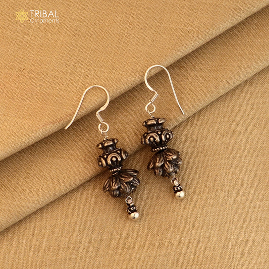 925 sterling silver vintage flower design hoops earrings, tribal ethnic jewelry er236
