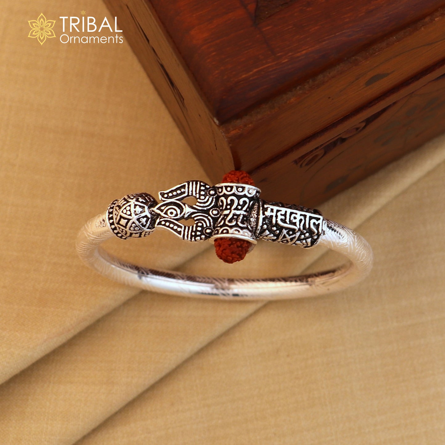 925 Sterling silver shiva trishul and mahakal rudraksha bangle bracelet kada tribal jewelry nsk944