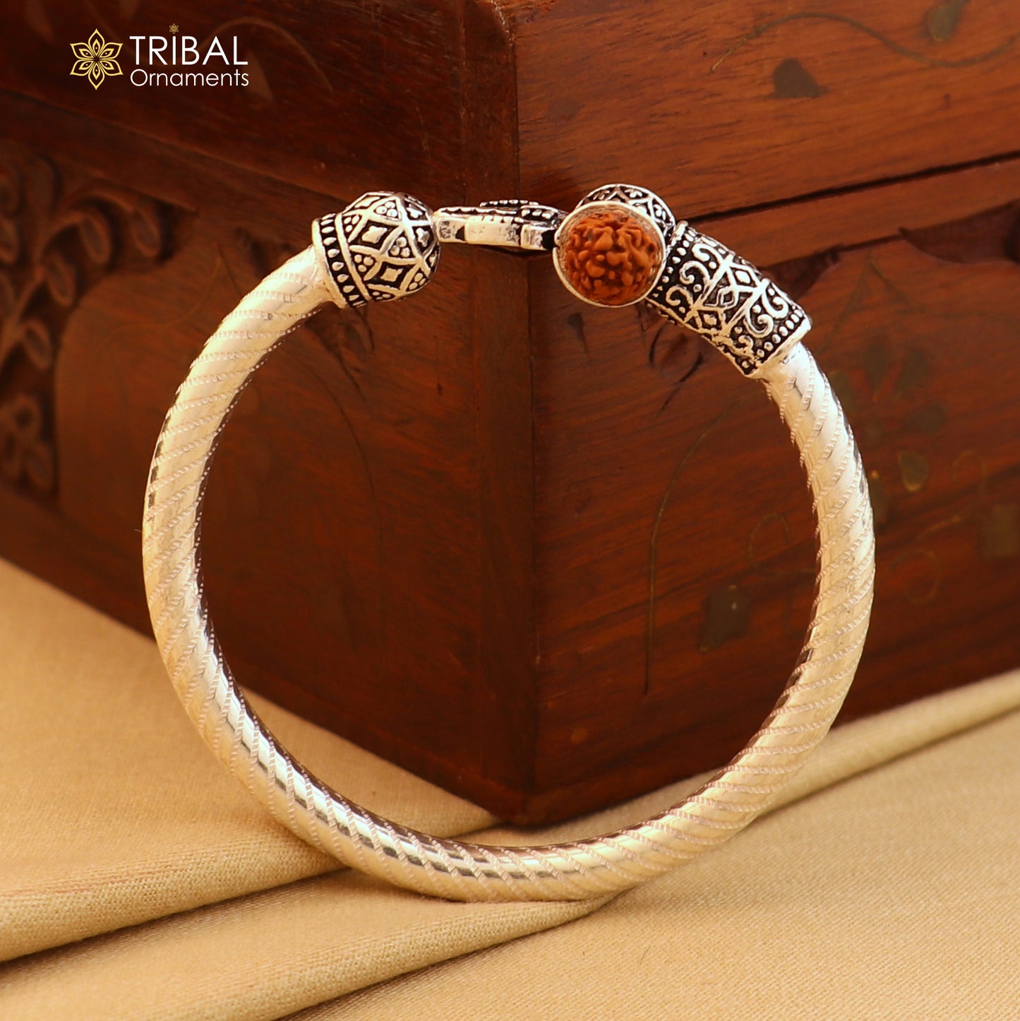 925 Sterling silver shiva trishul and mahakal rudraksha bangle bracelet kada tribal jewelry nsk945