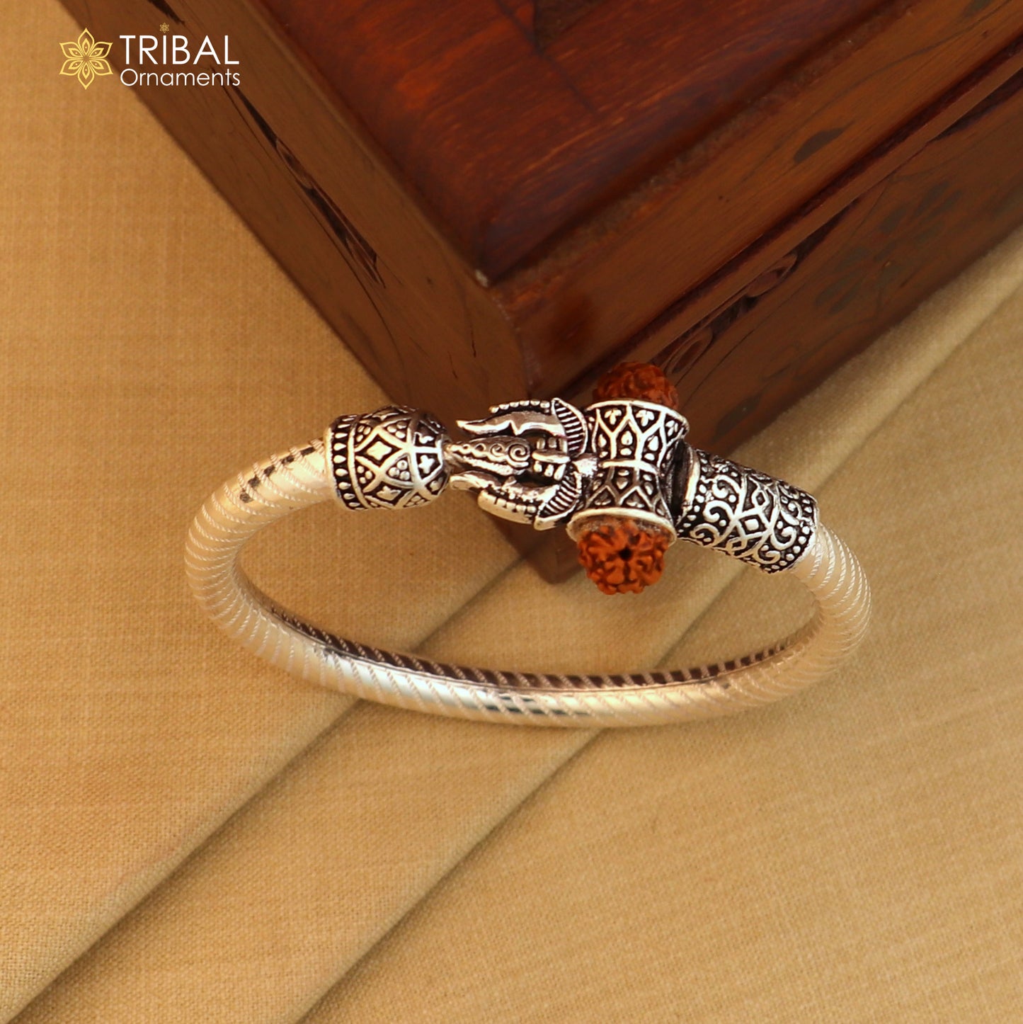 925 Sterling silver shiva trishul and mahakal rudraksha bangle bracelet kada tribal jewelry nsk945