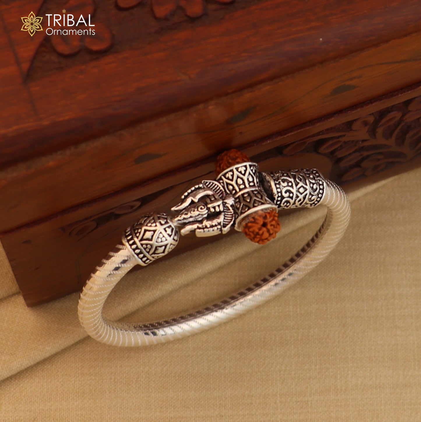 925 Sterling silver shiva trishul and mahakal rudraksha bangle bracelet kada tribal jewelry nsk945