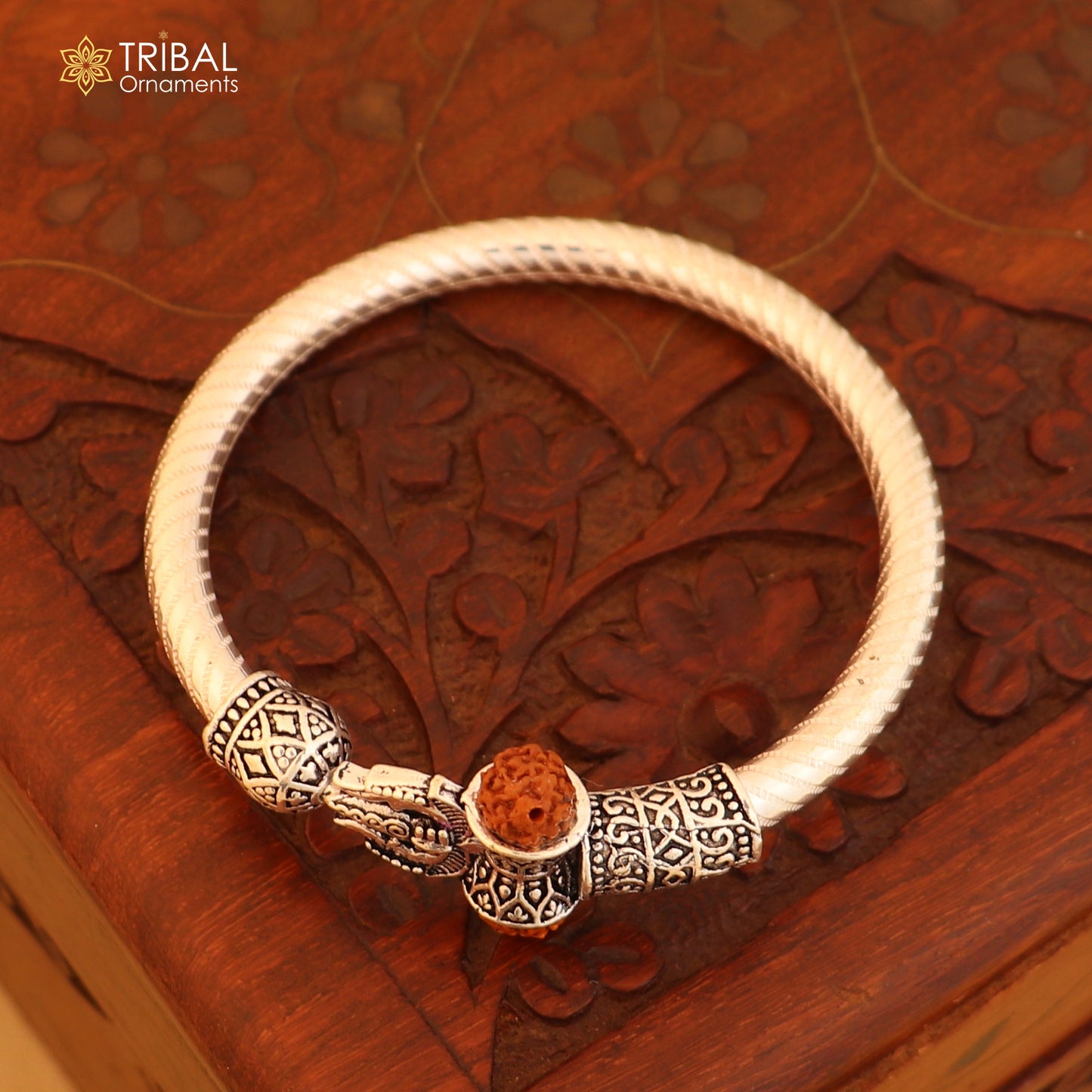 925 Sterling silver shiva trishul and mahakal rudraksha bangle bracelet kada tribal jewelry nsk945