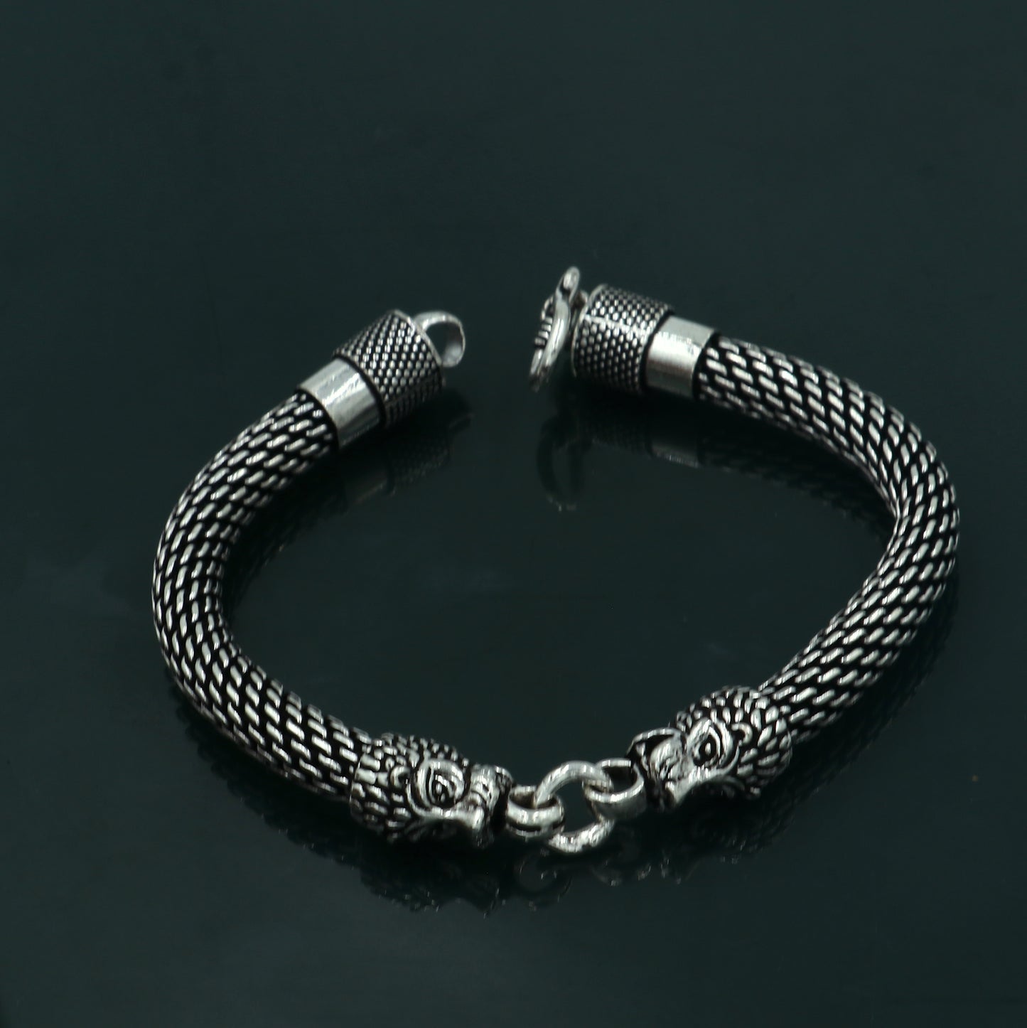 925 Sterling silver handmade solid lion face design chain bracelet flexible bracelet unisex jewelry from india sbr755 - TRIBAL ORNAMENTS
