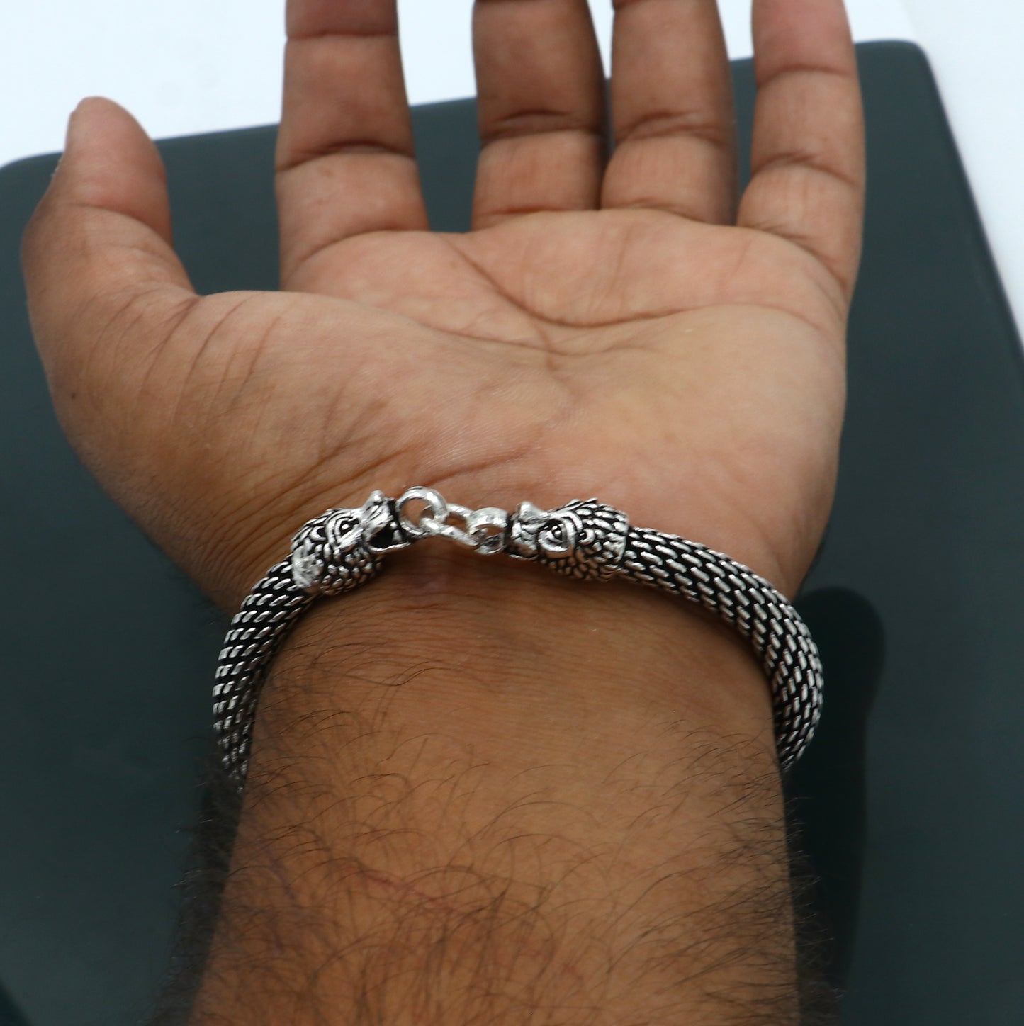 925 Sterling silver handmade solid lion face design chain bracelet flexible bracelet unisex jewelry from india sbr755 - TRIBAL ORNAMENTS