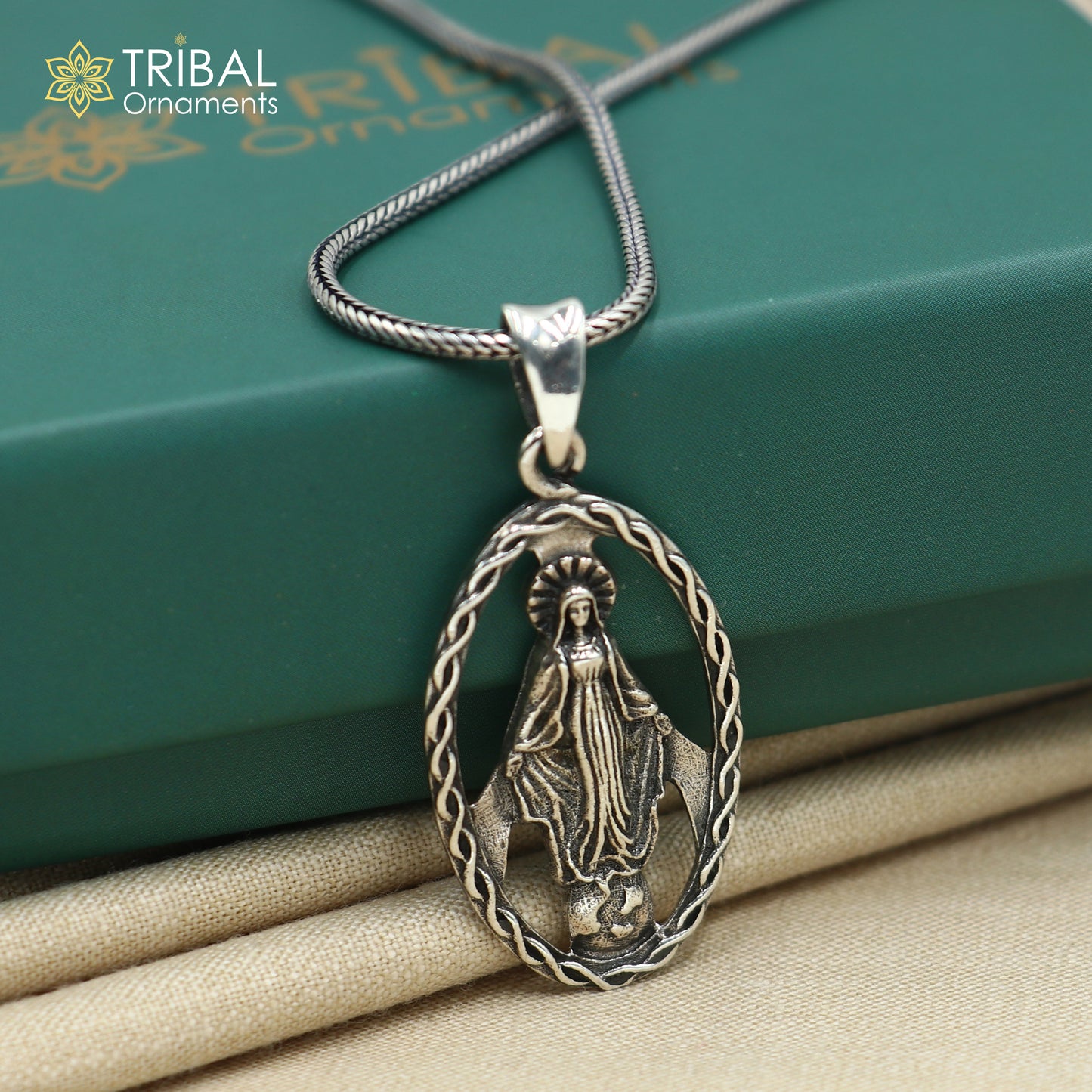 925 sterling silver mother mary Pendant with chain tribal jewellery nsp1058