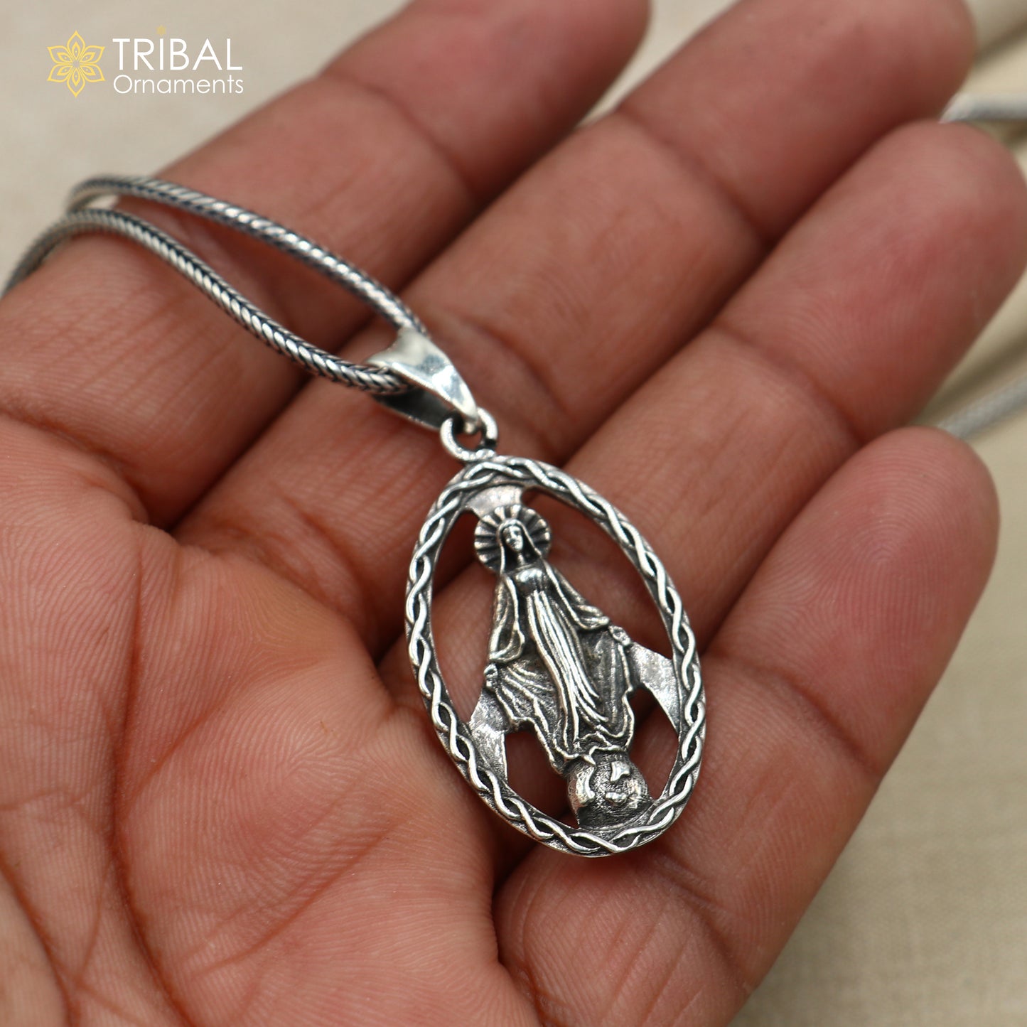 925 sterling silver mother mary Pendant with chain tribal jewellery nsp1058