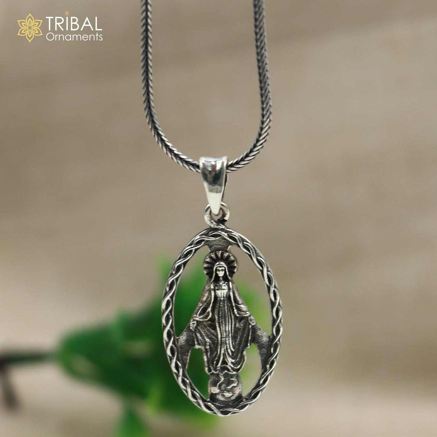 925 sterling silver mother mary Pendant with chain tribal jewellery nsp1058
