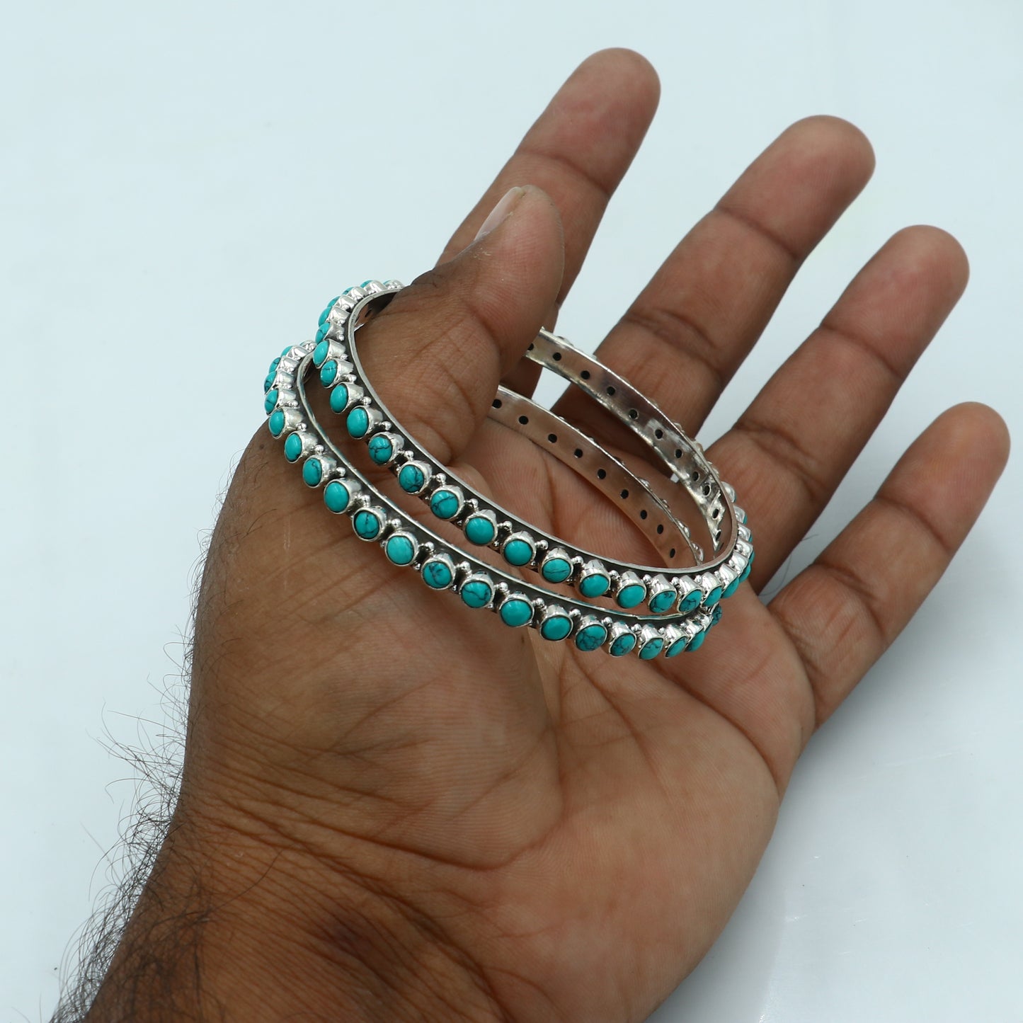 925 sterling turquoise stone bangle pure silver gifting jewelry ba440 - TRIBAL ORNAMENTS