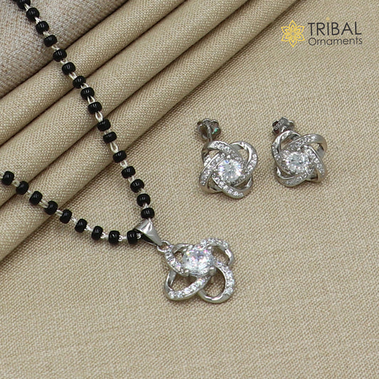 18 inches 925 sterling silver white stone pendant stylish mangalsutra with earring ms157