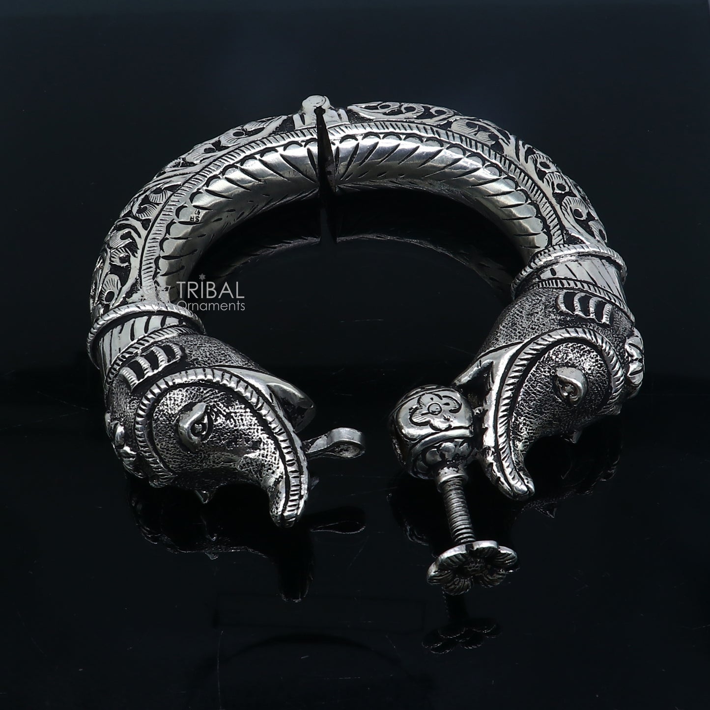 925 sterling silver handmade chitai work elephant face fabulous vintage bangle bracelet kada, garba and dancing ethnic jewelry NSK843 - TRIBAL ORNAMENTS