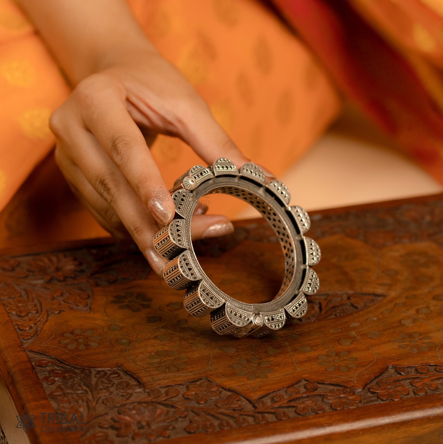 Vintage trendy style 925 sterling silver handmade unique tribal cultural bangle bracelet kada wedding tribal Navaratri dance jewelry nsk751 - TRIBAL ORNAMENTS