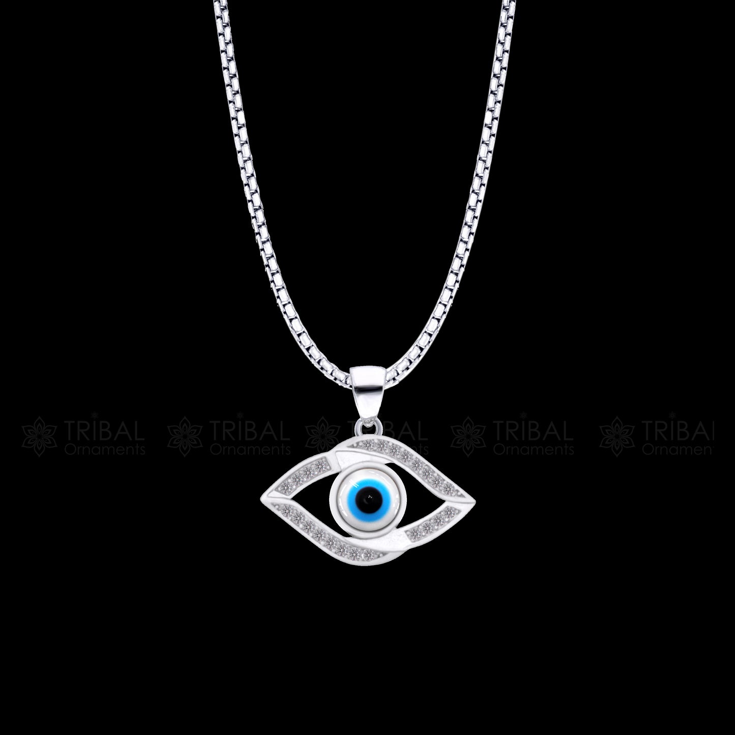 PURE 925 sterling silver evil eyes pendant with CZ stone nsp797 - TRIBAL ORNAMENTS