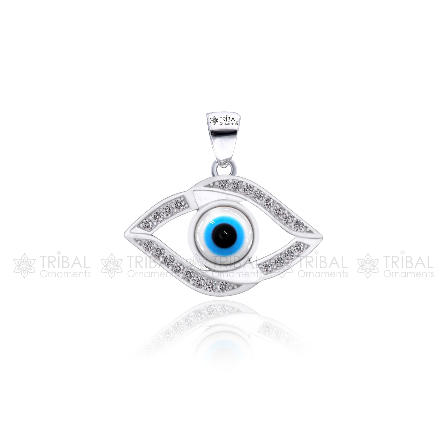PURE 925 sterling silver evil eyes pendant with CZ stone nsp797 - TRIBAL ORNAMENTS
