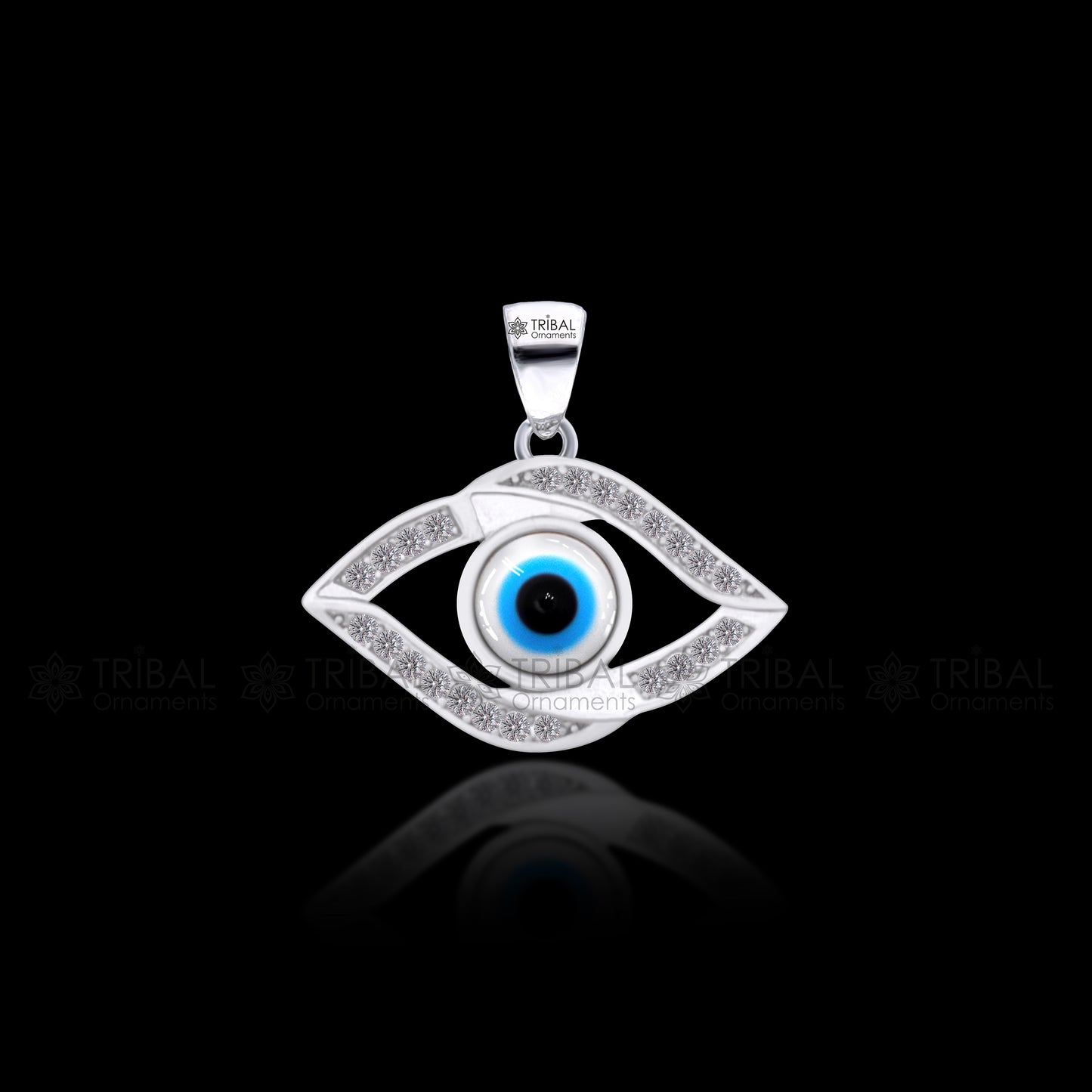 PURE 925 sterling silver evil eyes pendant with CZ stone nsp797 - TRIBAL ORNAMENTS
