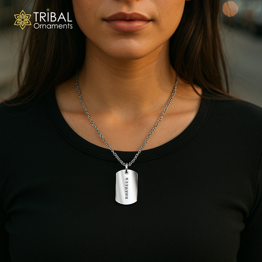 Forge pendant and rolo chain custom name can be possible to print 925 Sterling silver unisex pendant nsp1071