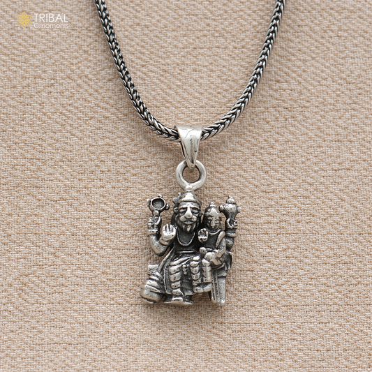 Sterling silver Narsimha pendant with Prahlad design and chain, tribal jewelry by TRIBAL ORNAMENTS.