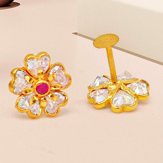 14kt yellow gold handmade fabulous orange Stone excellent vintage flower design stud earrings pair unisex jewelry er178 - TRIBAL ORNAMENTS