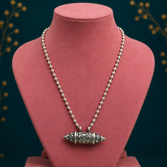 Sterling silver vintage amulet box pendant on a beaded tribal ethnic necklace, handmade tribal jewelry set.