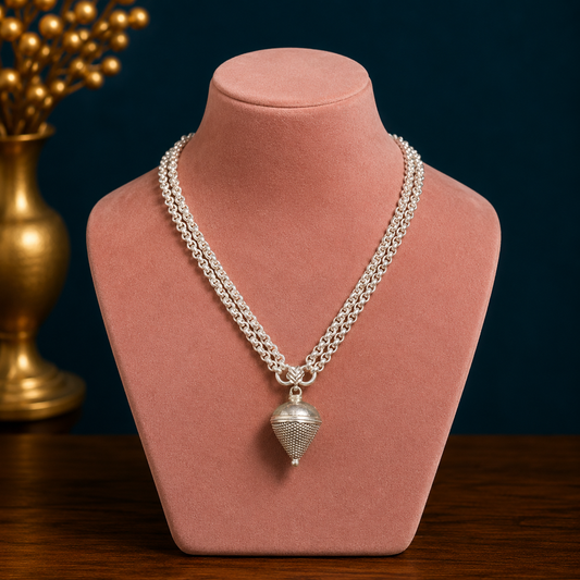 Solid sterling silver cable link rolo chain necklace set with two strings, handmade jewelry from Tribal Ornaments.